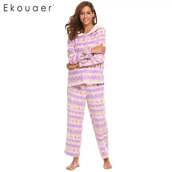 

Ekouaer Winter Sleepwear Pajamas Sets Women Maternity Two Pieces Plush Pajamas Set Long Sleeve Top and Long Pants Loungewear