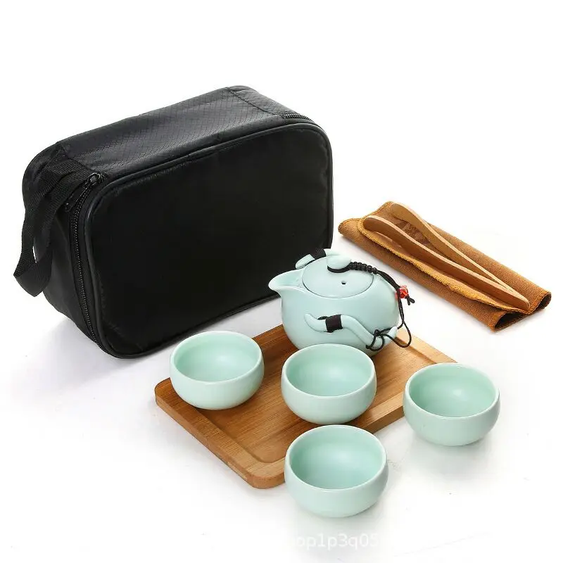 9 pieces of Travel Portable Tea sets 1 pot 4 cups Kung Fu Ceramics to