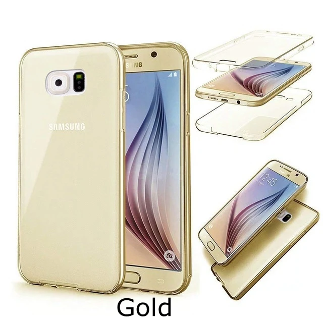 Двойной силиконовый чехол для samsung Galaxy A10 S5 S6 S7 край S8 S9 плюс A3 A5 A6 A8 J3 J4 J5 J6 J7 Neo Grand Prime G531 - Цвет: Gold