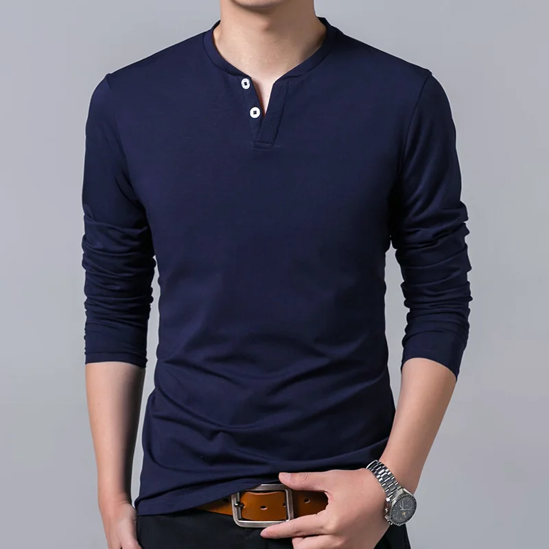 

2019 New Fashion Brand Mercerized Cotton T Shirts Mens Clothing V Neck Tops Streetwear Trends Long Sleeve Tshirts For Men