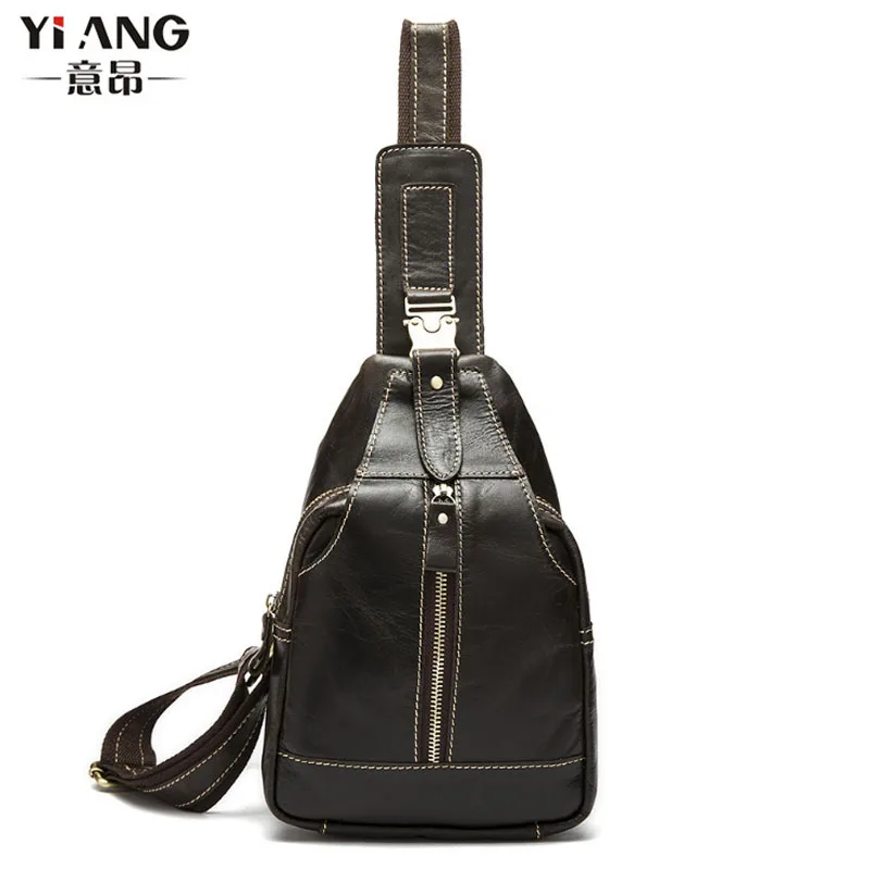 

New Men High Quality Genuine Leather First Layer Cowhide Vintage Sling Chest Bag Travel Leisure Crossbody Shoulder Pack