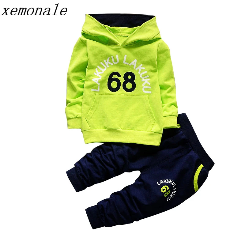 Criança Agasalho Outono Conjuntos de Roupas de Bebê Crianças Meninos Meninas Marca de Moda Roupa Dos Miúdos T-shirt Com Capuz E Calças 2 Pcs Ternos