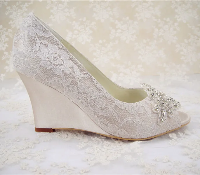 white bridal wedges