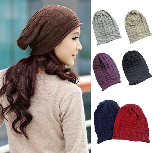 

Rhombus Pattern Tricorne Knit Winter Warm Crochet Hat Braided Baggy Beret Beanie Caphot