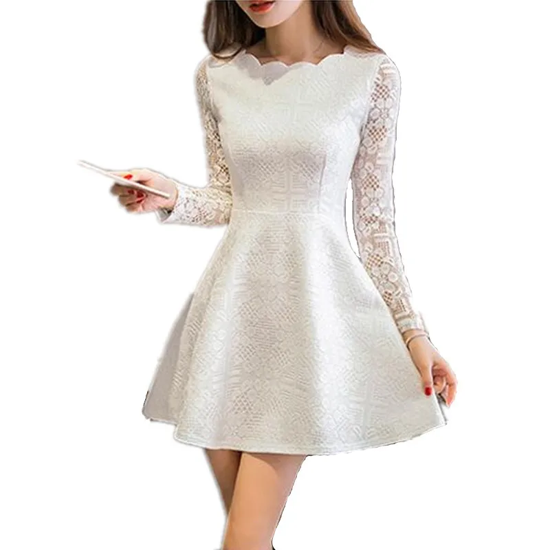 Spring Summer Autumn Women Lace Casual font b Dress b font Long Sleeve font b Korean