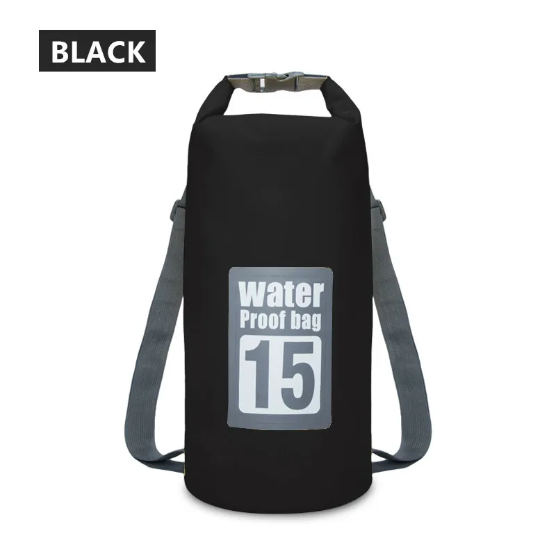 15L Водонепроницаемый нейлон ПВХ сухой мешок Спорт на открытом воздухе плавающие на лодке Каякинг мягкий рюкзак Складная плавательный сумка для хранения - Цвет: Black