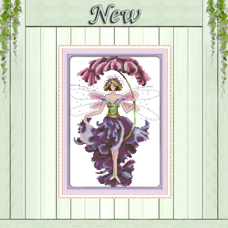 Набор для вышивки фиолетовая Цветочная фея крестиком DMC 14CT 11CT рассчитан на