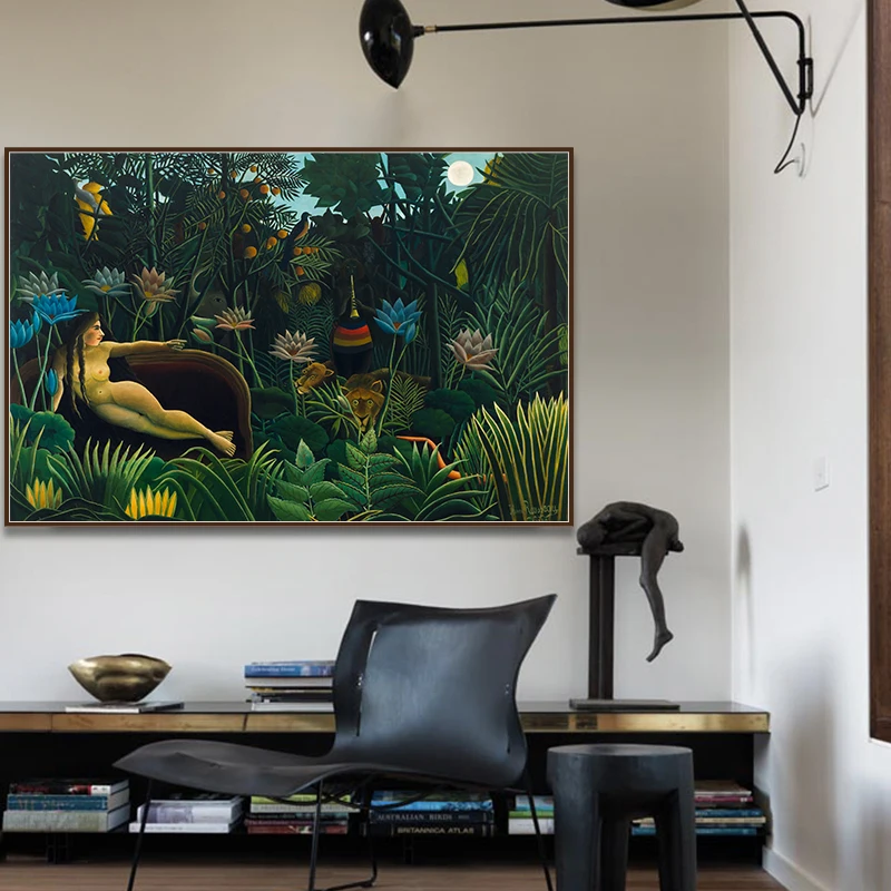 Dream by Surrealist Artist Henri Rousseau Печать на холсте картина Обнаженная женщина тропические дождевые леса натуральное животное домашний декор искусство