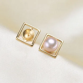 

S925 Sterling Silver Square Earrings Jewelry Findings Women DIY Pearl Stud Earrings Components 3Pairs/Lot