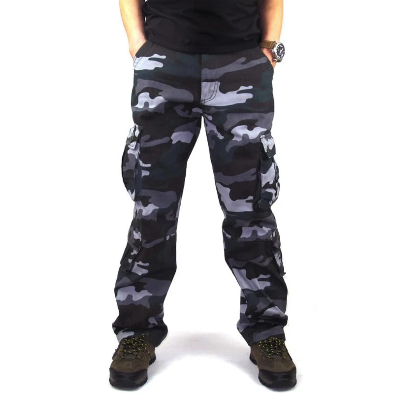 Популярные мужские камуфляжные военные брюки карго мужские повседневные камуфляжные брюки с несколькими карманами штаны для уличного БЕГА МОДНЫЕ городские комбинезоны брюки - Цвет: blue camo