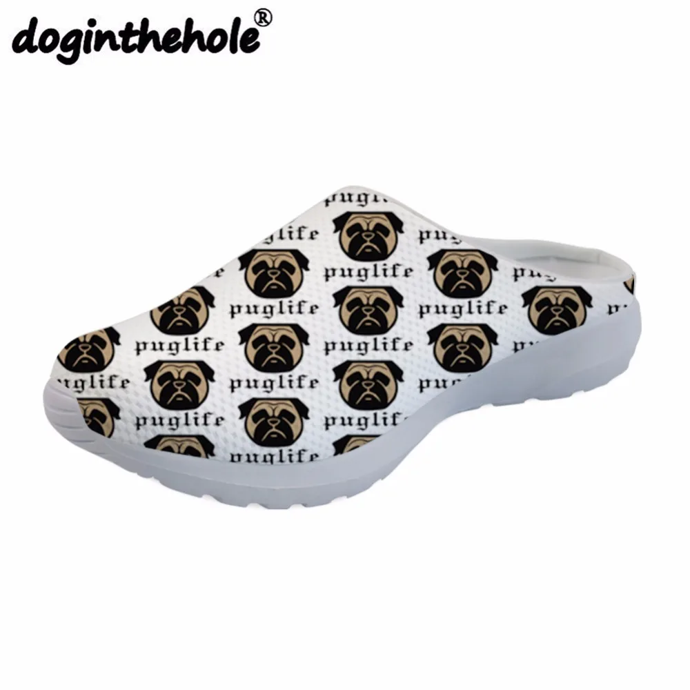 

doginthehole Cute Pug Dog Printing Women's Beach Shoes 2018 Outdoor Sandals Quick Dry Sport Sandals Mesh Flats Slippers Sport