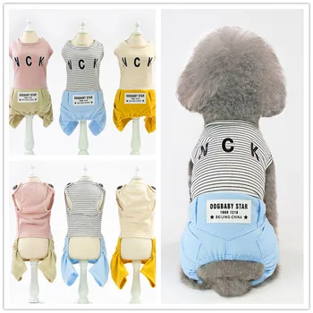 

dog summer jumpsuit rompers pet dog cotton spring striped coverall spring clothes F148
