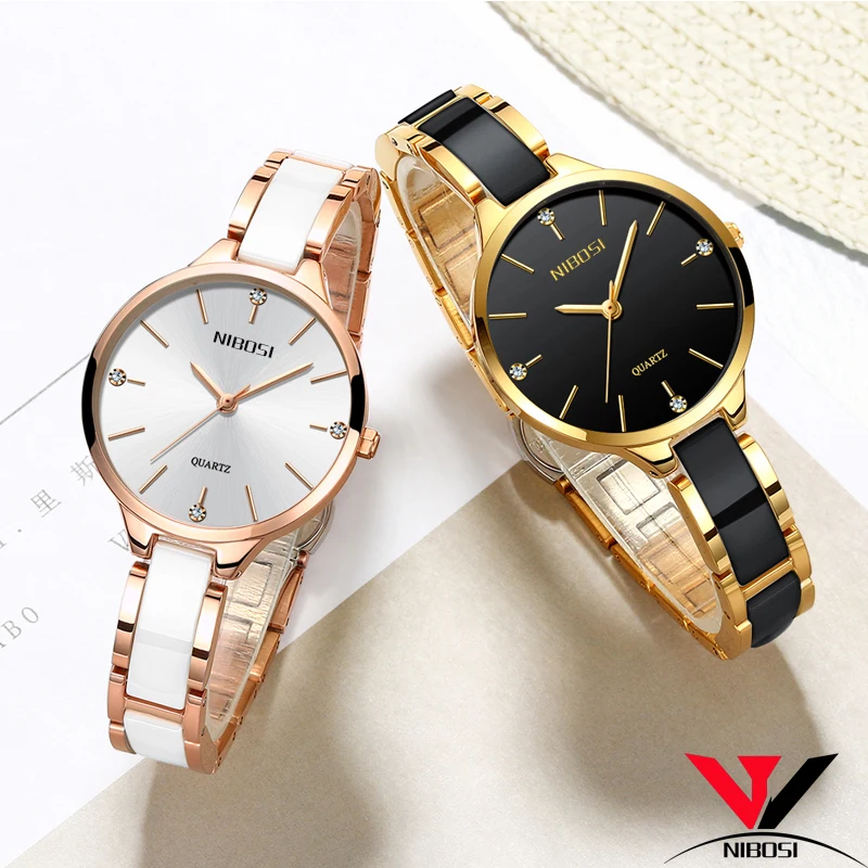 Relogio Feminino NIBOSI femmes montres imperméable marque de luxe montre femmes avec céramique et bracelet en métal Relojes Para Mujer