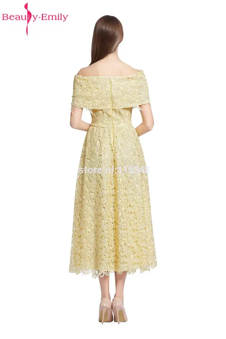 Beauty Emily Fairy like light yellow Evening Dress A-line Off the Shoulder lace Prom Gown Vestido De Festa Formal Party Dresses