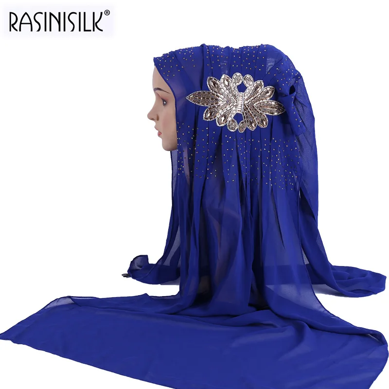 

Hight Quality Ladies Scarf Hijabs Czech Stones Rhinestones Flower Decorated Pearl Chiffon Arabic Muslim Long Hijab Shawl