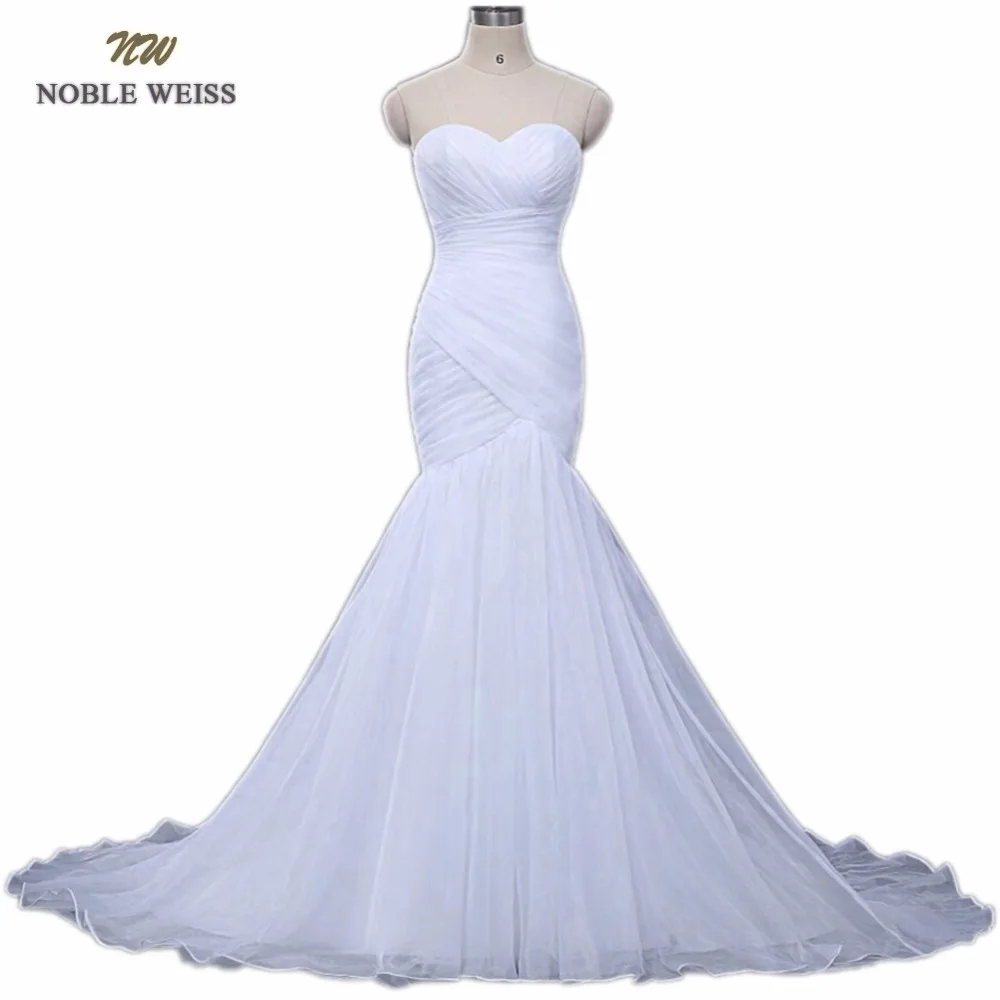 Noble Weiss In Stock Sweetheart Pleated Organza Trumpet Mermaid