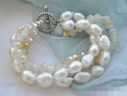 

free shippinbg 01166 4row 8" white baroque pearl faceted bead bracelet