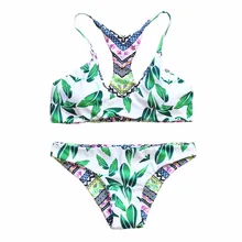 Sexy Micro Bikinis Women Bikini 2017 Swimsuit Low Waist Bathing Suit Push Up Swimming Suit Beach Swimwear Set Print Leaves Green