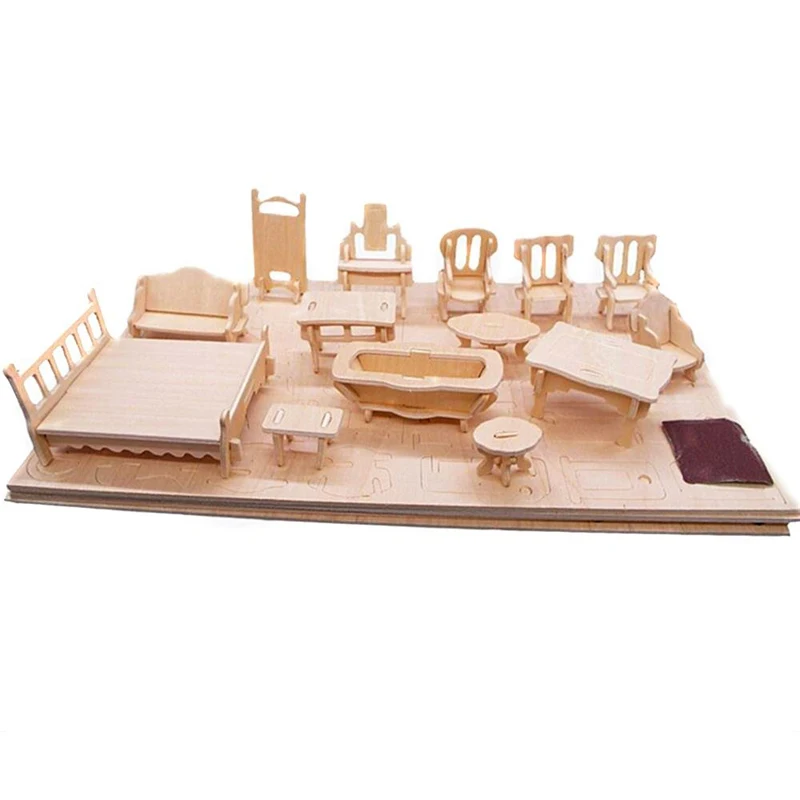 DIY مصغرة 1:12 دمية الأثاث للدمى مصغرة 3D خشبية لغز بناء نموذج لعب للأطفال هدية