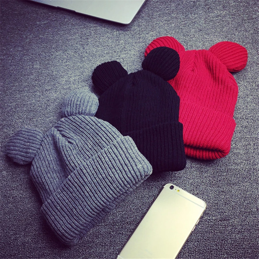 

1pcs Hat Female Winter Caps Hats for Women Devil Horns Ear Cute Crochet Braided Knit Beanies Hat Warm Cap Hat Bonnet Homme Gorro