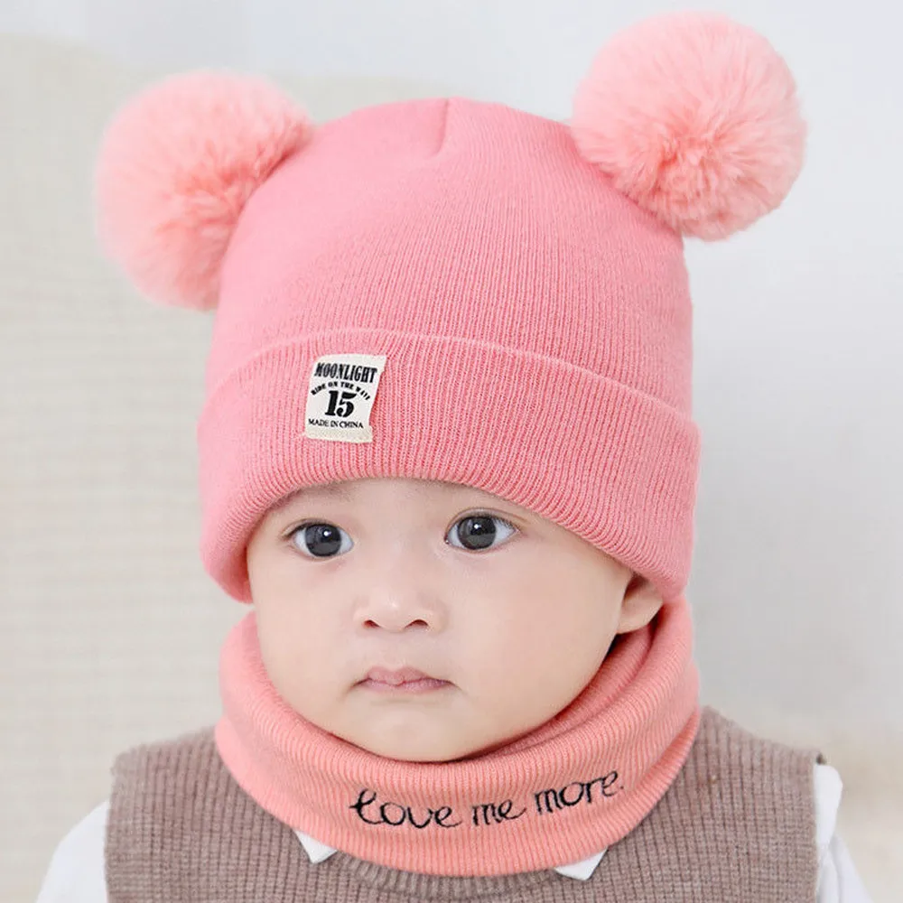 Newborn Kids Baby Boy Girl Pom Hat Winter Warm Knit Crochet Beanie Cap Scarf Set Hot Sale High Quality Hats For Babies | Детская одежда