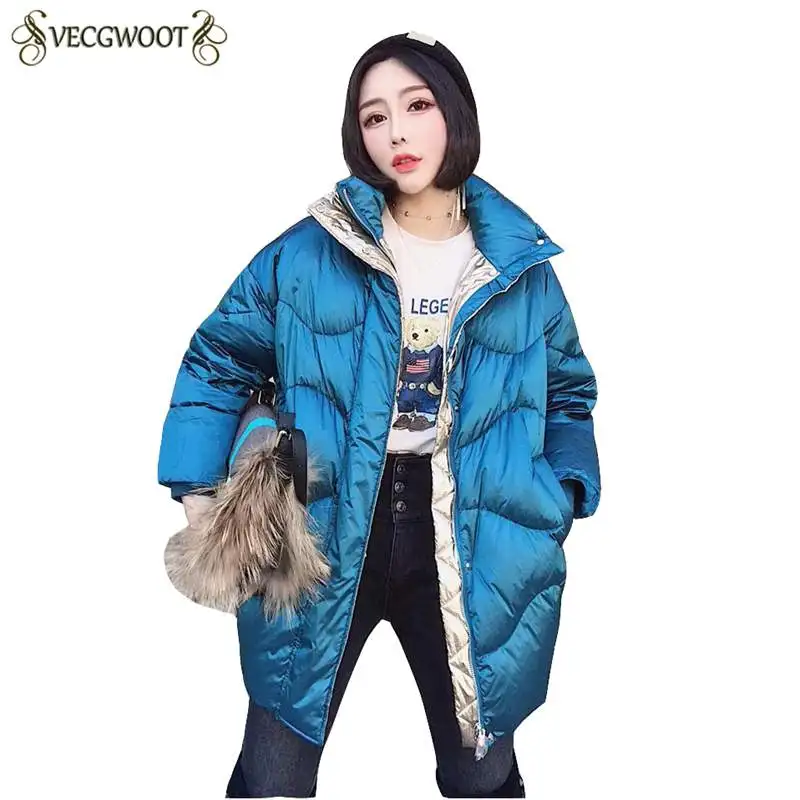 

European Down Jacket 2018New Winter Fashion Women Medium Long Coat Loose Stand Collar Warm Females Parkas Casual Outerwear PR521