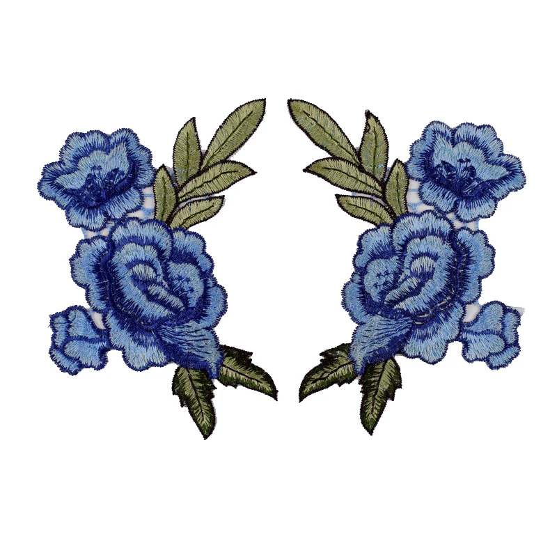 

2Pcs/Set Embroidered sequin blue flower Sew On patches for clothing Applique Sewing Patch bordados clothes DIY Accessories NL255