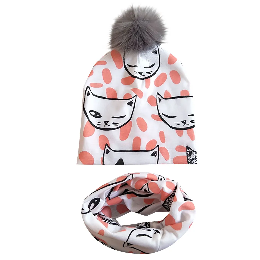 

Baby Printed Detachable Gray Wool Hat Hospital Cap Printed Collar 2pc 5.2FRN