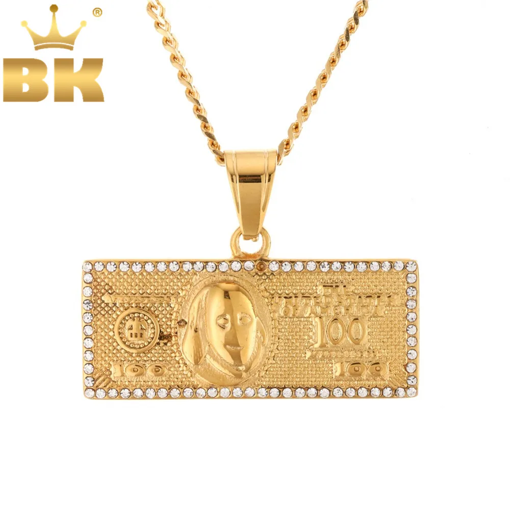 Iced Out One Hundred Dollars 100 Necklace Pendant Stainless Steel Bling