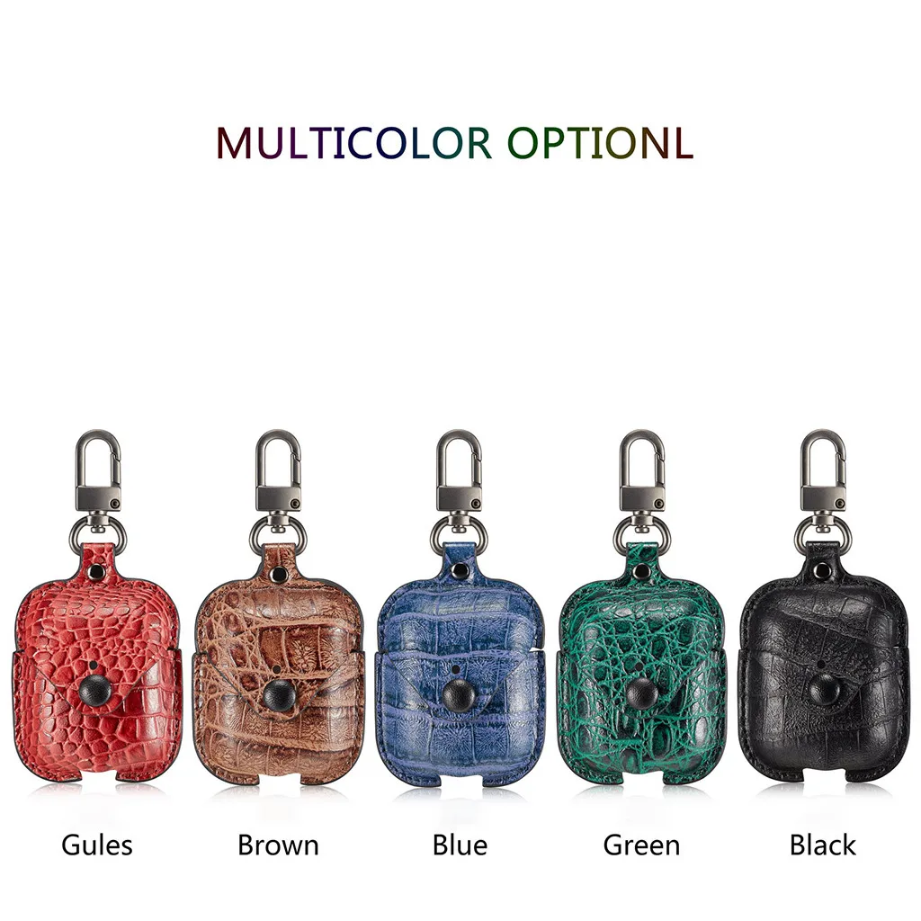 Earphone Cover For Apple Air  Pods Leather Earphones Charger Case Cover Protective With Carabiner L708