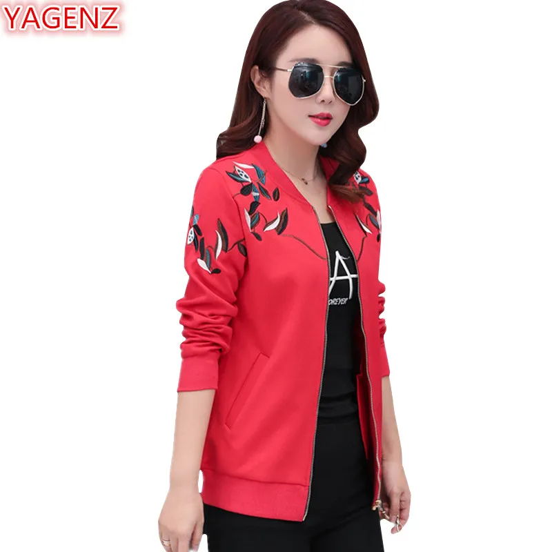 Automne Usine Femmes De Casual Vestes 935 Debout Rouge Broderie Survêtement Manteaux black Plus Lâche Yagenz Printemps Col Red Lady Taille Mode SOP44