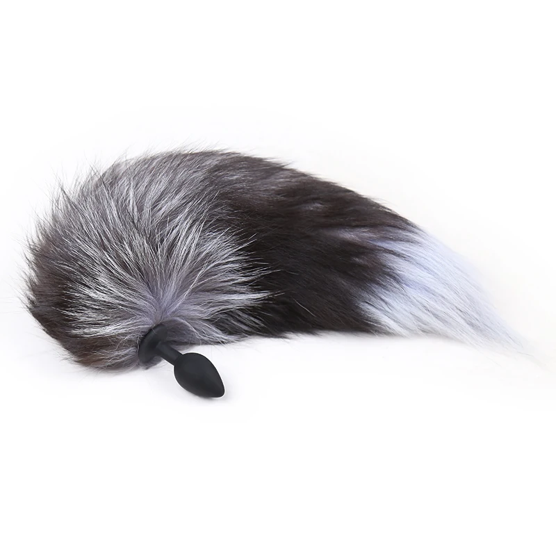 28mm Thick Wolf fur fox tail with silicone anal font b dildo b font animal butt