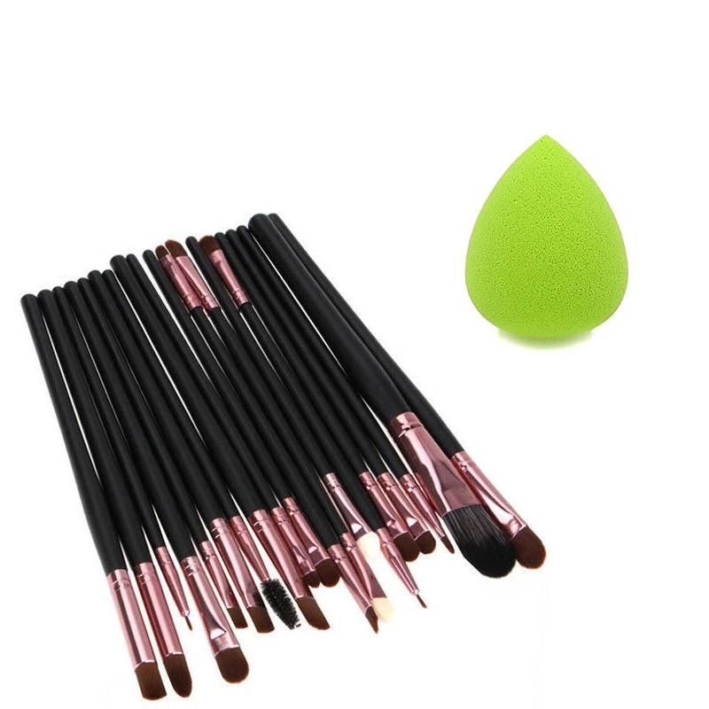 20 pcs Makeup Brush Made With Animal Hair And Fiber & Makeup Sponge