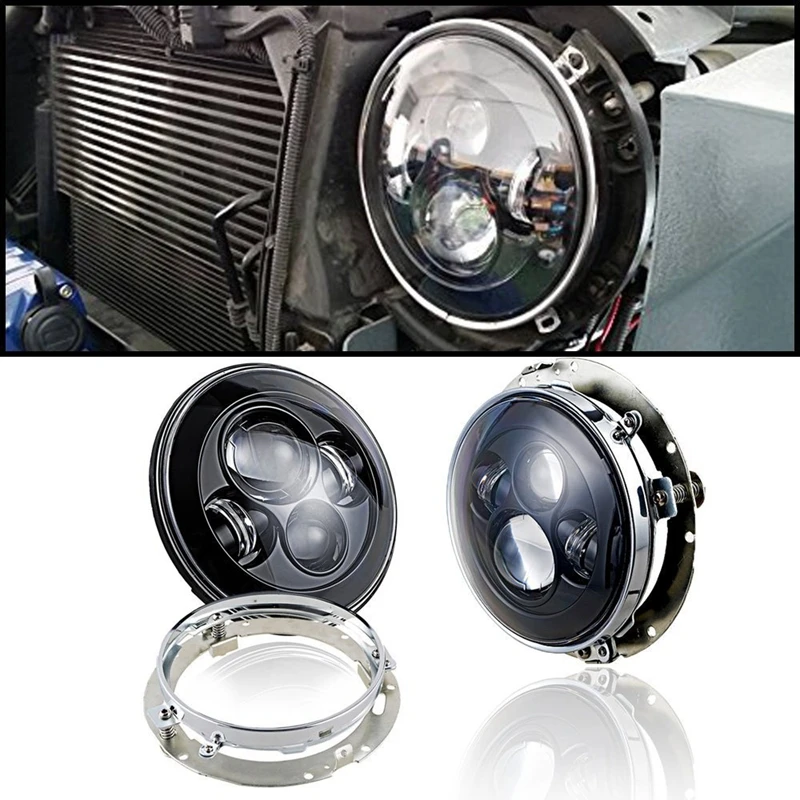 

Set of 7" Inch Round LED Projector DRL Headlight with Iron Surround Mounting Bracket Ring for Jeep Wrangler JK 2007-2015