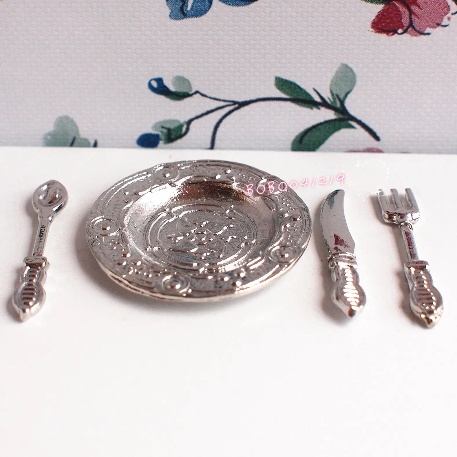 Dollhouse Miniature 112 Toy 3 Pieces Silver Plate And Cutlery Set DM83in Doll Houses from Toys