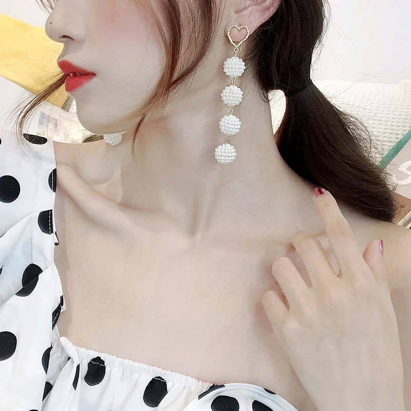 

2019 New Arrival Pearl Trendy Water Drop Women Dangle Earrings Atmosphere Long Pearl Earrings Love Fashion Jewelry For Female