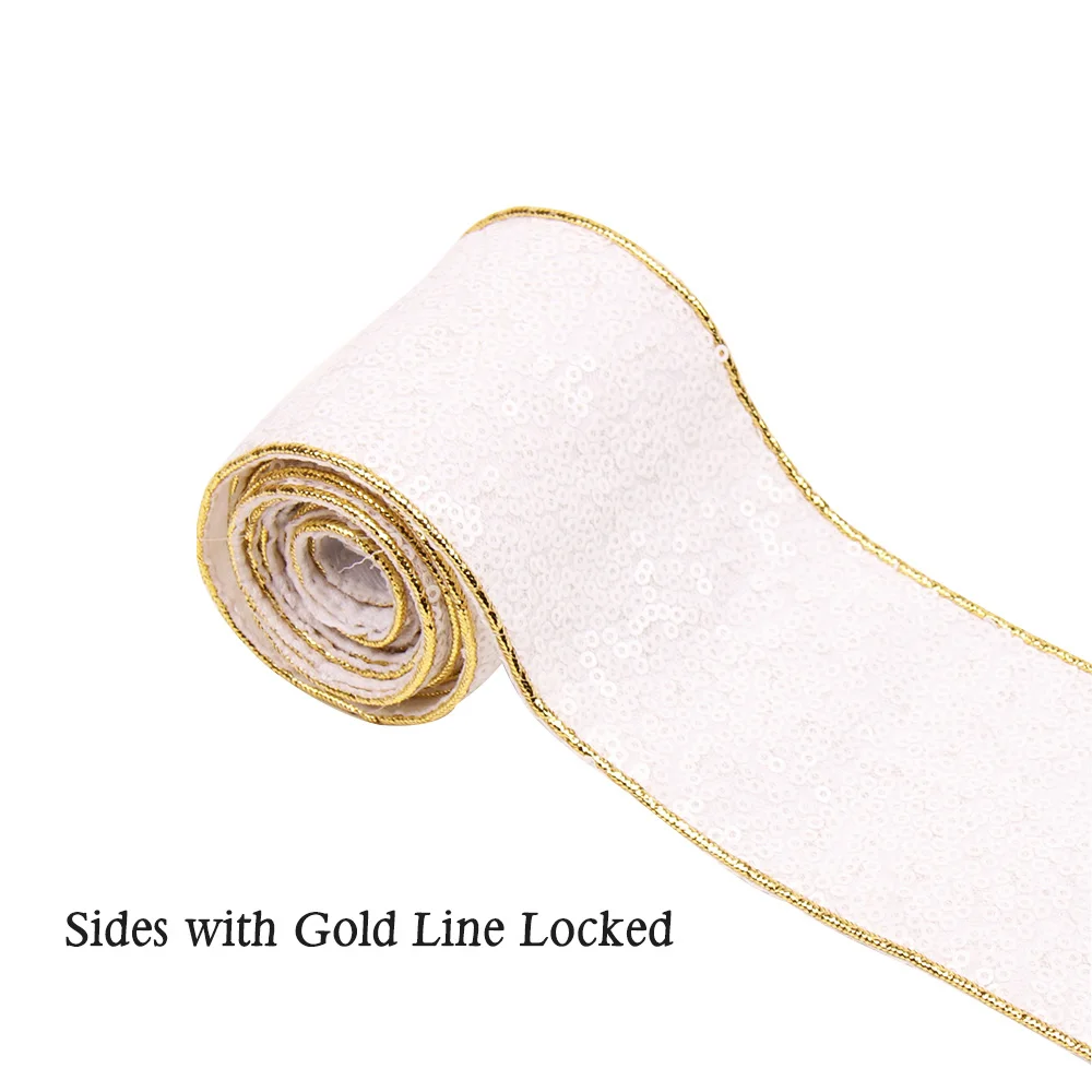 IBOWS 2 ярдов " 75 мм Блестящая лента с золотой линией заблокирована для аксессуары для поделок, банты для волос пояс для украшения свадебной вечеринки подарочная упаковка - Цвет: white