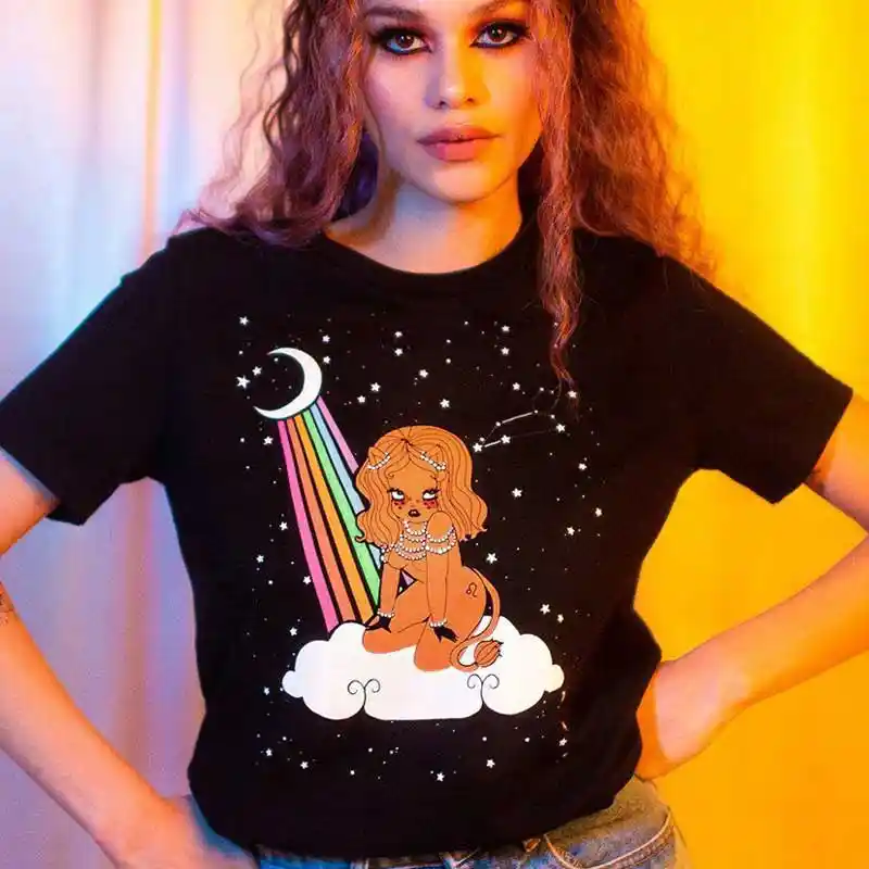 Women Harajuku Graphic T Shirt Cartoon Virgo Leo Printed Tee Top