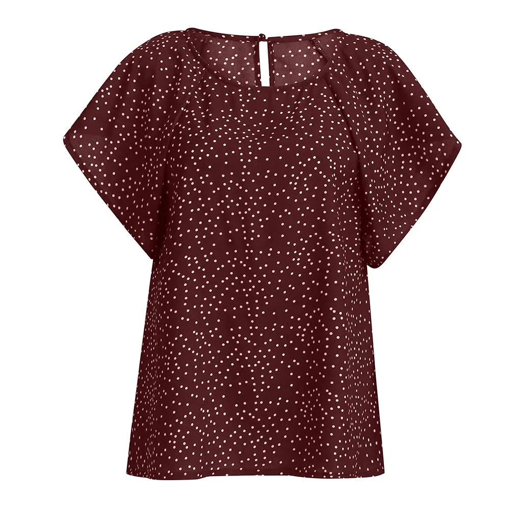 Женские блузки летнего размера плюс, рубашка с рукавами с оборками, шифоновая блузка в горошек, Blusas Mujer De Moda - Цвет: Wine