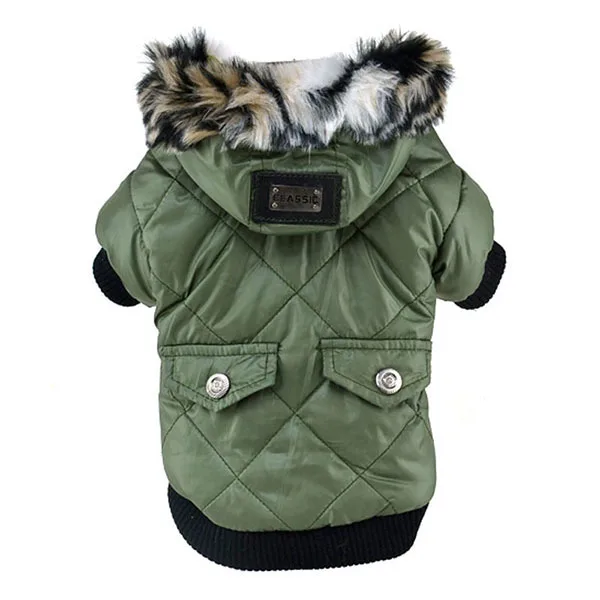 Зимняя одежда для собак милое теплое пальто для больших щенков с искусственным карманом, меховая отделка, куртка с капюшоном для собак, одежда для домашних животных, ветровка - Цвет: Зеленый