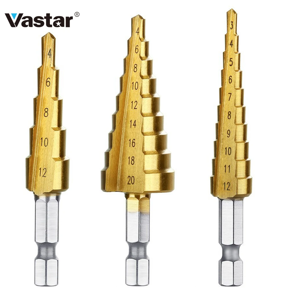 Vastar HSS стальное титановое ступенчатое сверло 3-12 мм 4-12 мм 4-20 мм ступенчатое конусное сверло для деревообработки