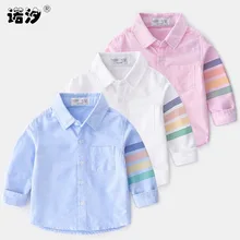 Блузка для маленьких мальчиков, Детские повседневные рубашки, детские блузки из хлопка, детская модная весенняя куртка с длинными рукавами, полосатая рубашка для детей 1-5 лет