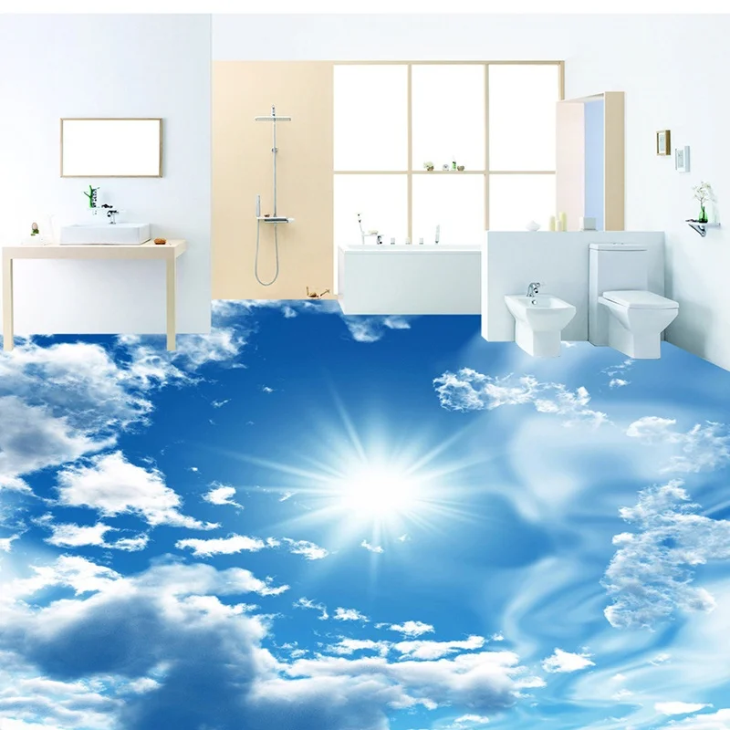 3D Наклейка на стену на заказ, водостойкая, голубое небо, белые облака, Сияющие фотообои для стен, домашний декор, фреска