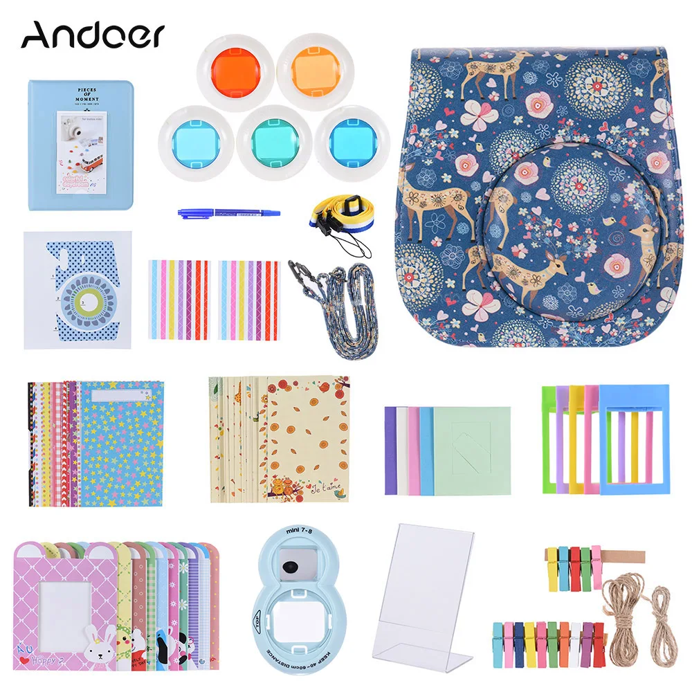 

Andoer Camera Video Bag 14 in 1 Accessories Kit for Fujifilm Instax Mini 8/8+/8s w/ Camera Case/Strap/Sticker/Selfie Lens etc.