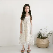 Новое платье принцессы для малышей летняя детская одежда платье на бретельках с вышивкой для девочек милое платье с цветочным рисунком для малышей#5065