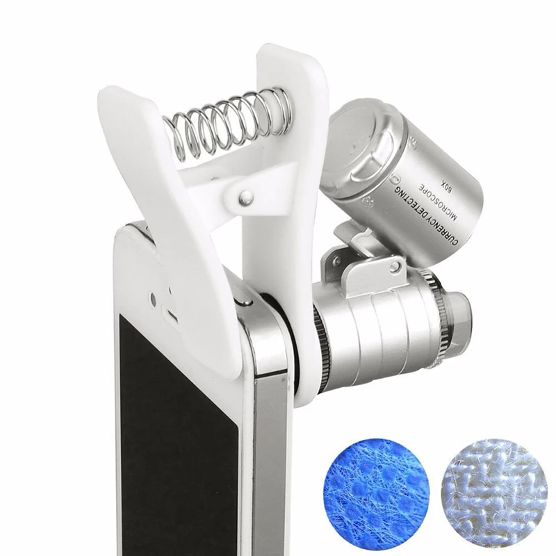 

Universal 60x Zoom Magnification Microscope Magnifier Light Clip-on Micro Lens For iPhone XR XS 8 Huawei Samsung Mobile Phones