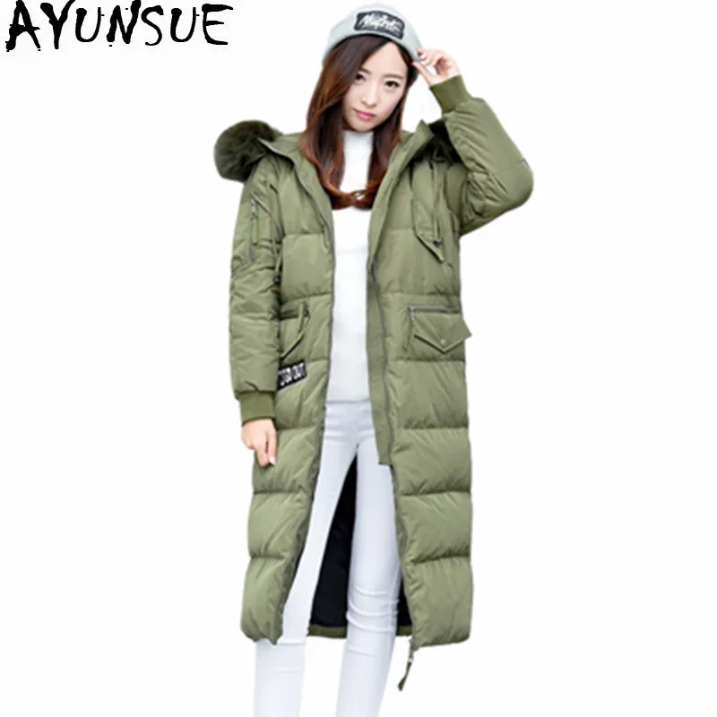 AYUNSUE Echte Wasbeer Bontkraag vrouwen Witte Eendendons Jassen Maxi Size 5XL Jas Vrouwelijke Winterjas Vrouwen Dikke Parka WXF503 AYUNSUE Echte Wasbeer Bontkraag vrouwen Witte Eendendons Jassen Maxi Size 5XL Jas Vrouwelijke Winterjas Vrouwen Dikke Parka WXF503