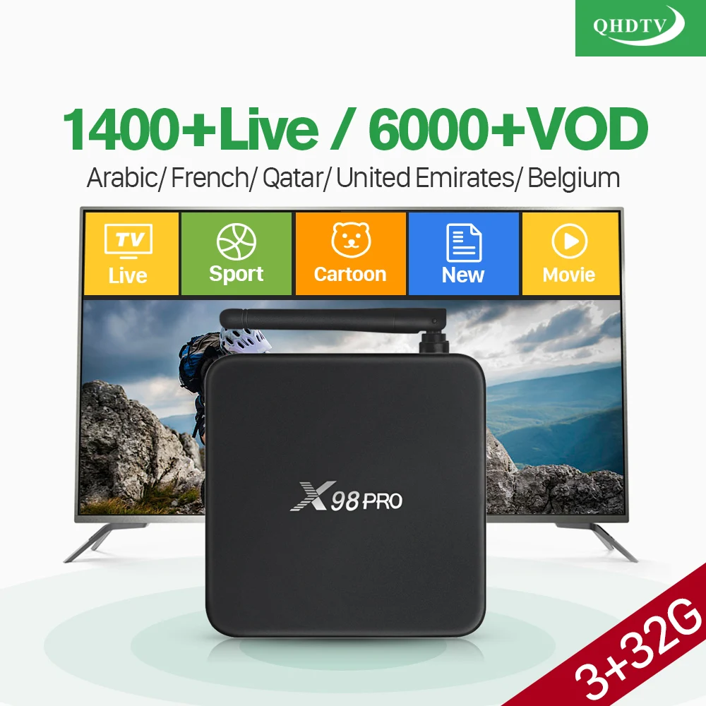 

X98 Pro Smart Android Tv Box Iptv France With 1Y QHDTV Iptv Subscription BT4.0 3GB 32GB S912 Arabic Belgium Netherlands Ip Tv