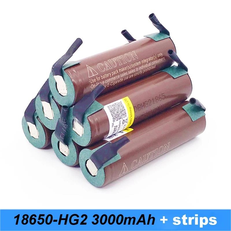 HG2 18650 3000mAh Батарея с толстыми сварными полосками 3,6 V разрядка 20 Ампер, предназначенная для блок питания для электронной сигареты батарея+ полоса