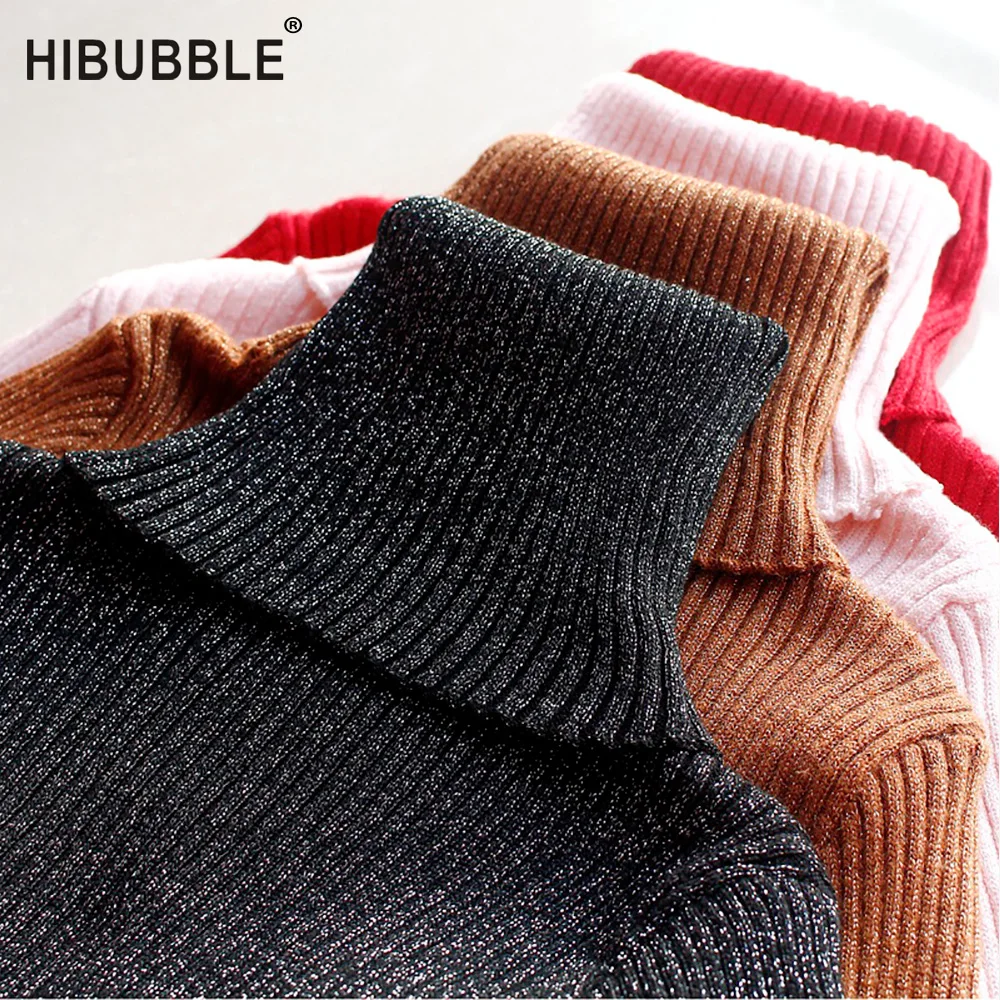 Glitter Turtleneck Sweater Women Pullover High Elasticity Knitted Ribbed Jumper Womens Sweaters 2018 Winter Autumn Basic | Женская